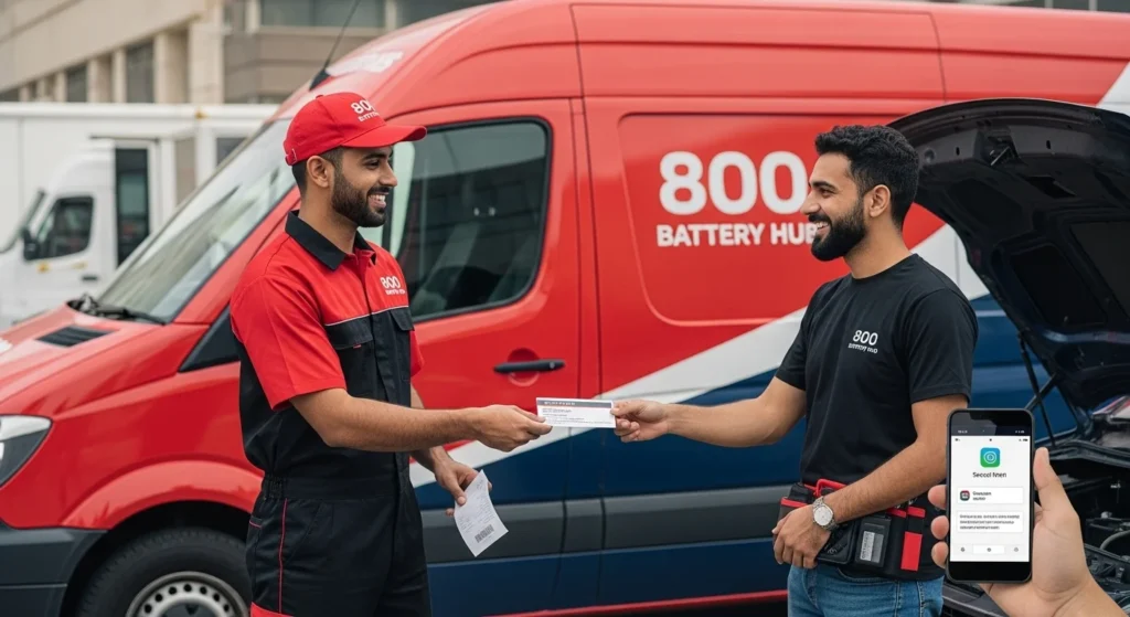 Secure payment and warranty activation after car battery replacement