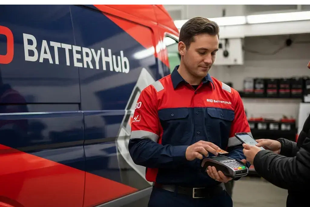 Secure digital or cash payment with confirmed warranty - at-home battery replacement