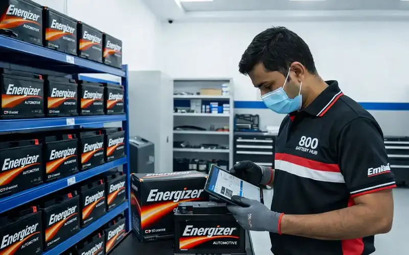Technician matching Energizer battery specifications, including capacity and dimensions