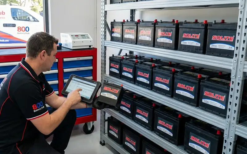 Technician ensures exact match of Solite battery specifications, capacity, and CCA