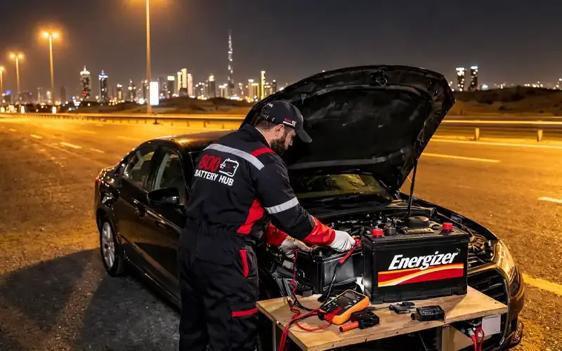 Emergency Energizer battery replacement service by 800 Battery Hub in UAE