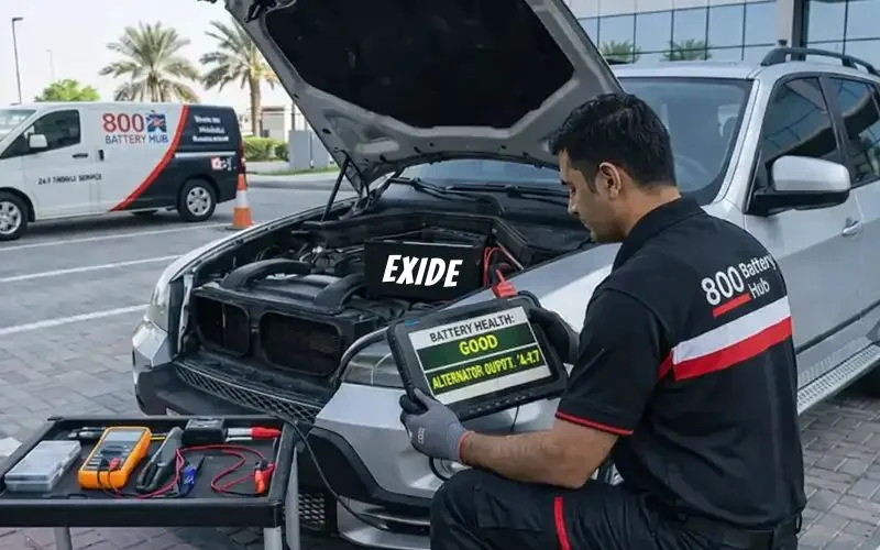 Technician checking Kia battery health and alternator performance