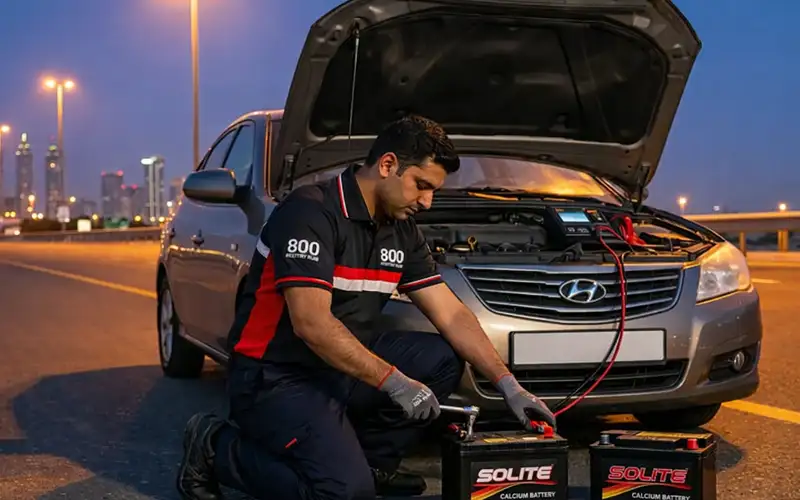 Expert technician replacing Solite battery roadside, providing fast, reliable service to restore power