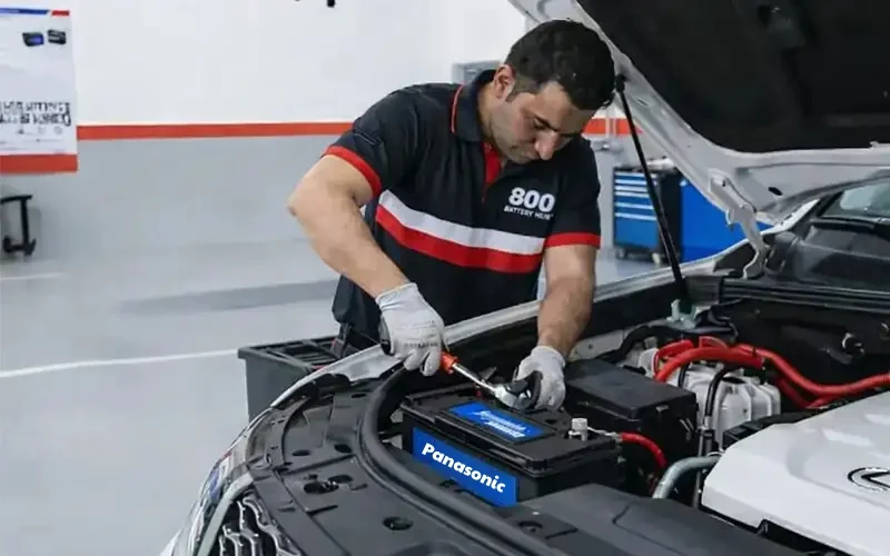 Expert technician performing secure Hyundai battery replacement