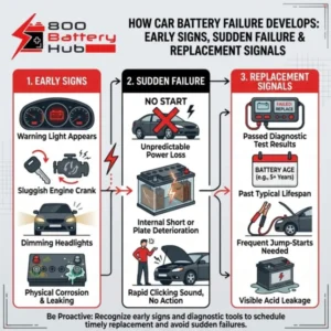 How Car Battery Failure Develops Early Signs, Sudden Failure & Replacement Signals